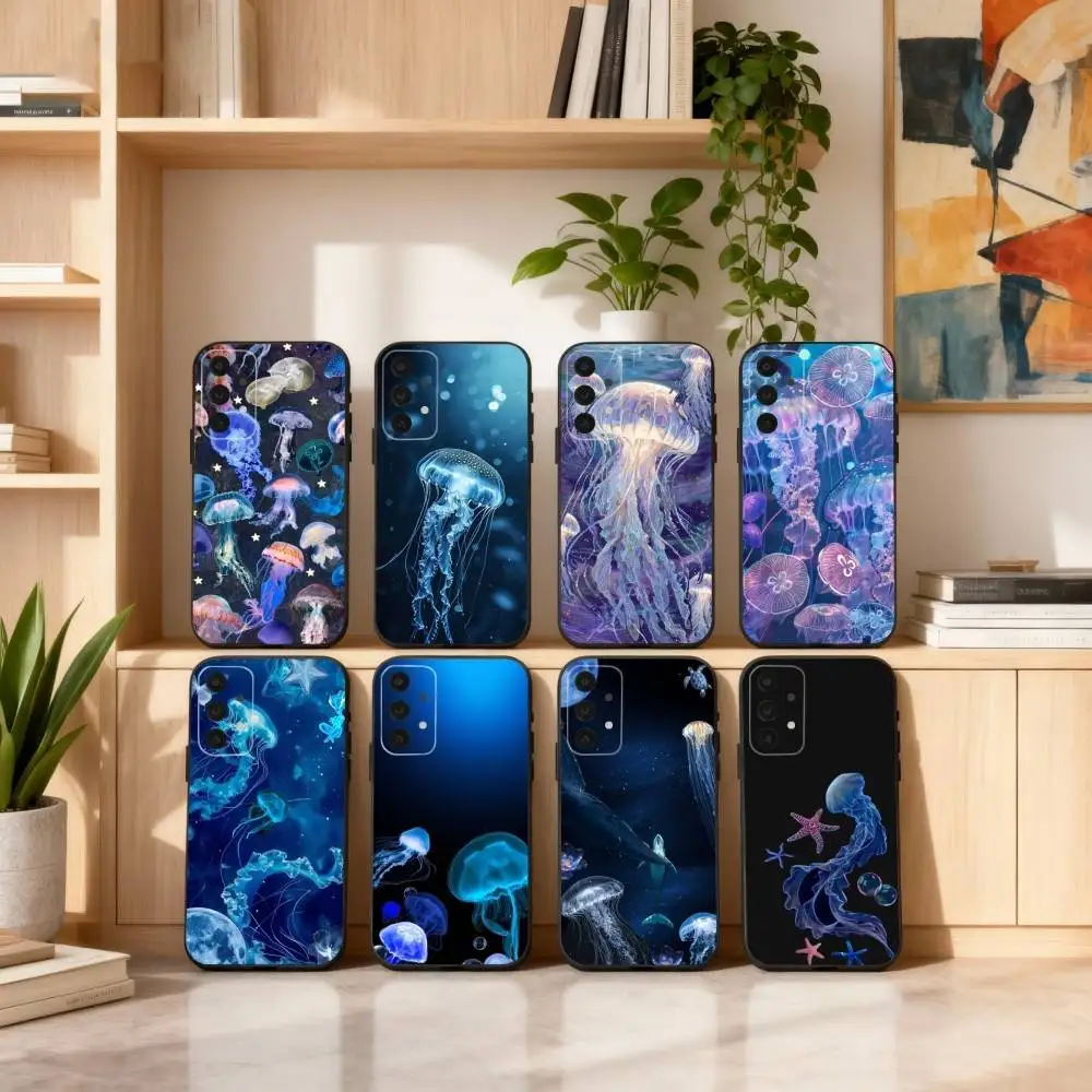 

F-Funny j-Jellyfish-H Phone Case For Samsung S25,24,23,22,30,21,10,9,Ultra,Plus,Lite,FE,4,5 G Soft Black Case