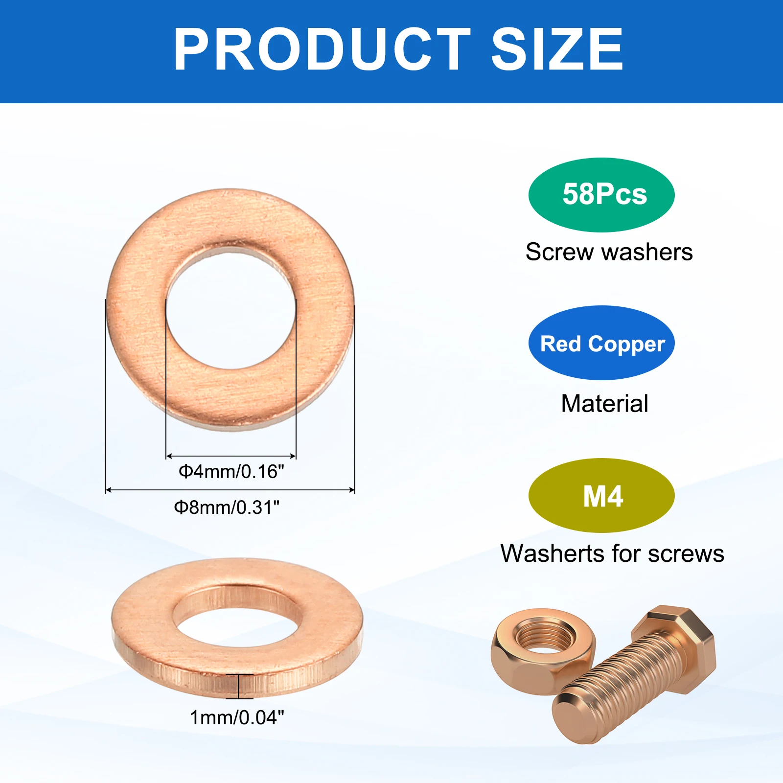 18-38Pcs Copper Flat Washers M4 M5 M6 M8 M10 M12 M14 M16 M18 M20 M22 Sealing Ring Crush Washer for Bolts Screws Machinery Repair