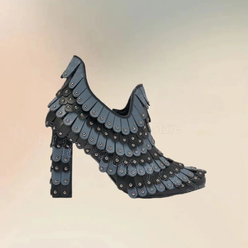 

Leather Tassels Rivets Design Pointed Toe Pumps Slip On Women Shoes Chunky High Heels New Party Dating 2026 Zapatos Para Mujere