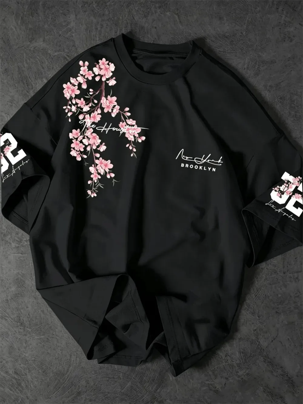 Harajuku Brooklyn Cherry Blossom Letter 3D Print Breatha Quick-Dry Men's TShirt Outdoor Sports Leisure Y2K Parent-child Clothing