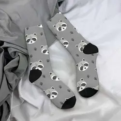 Gray Raccoon Unisex Socks Paw Print Cute Woodland Animal Funny Socks Gifts For Women Mens Novelty Crew Socks