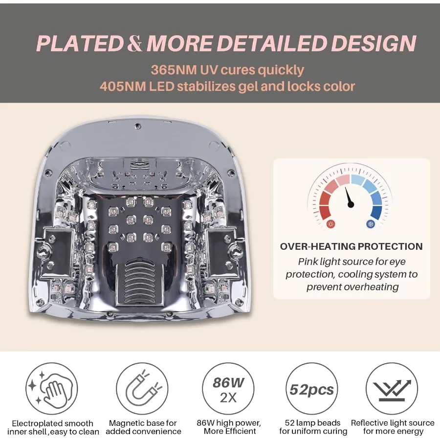 업그레이드된 전문가용 충전식 UV LED 네일 램프 (4가지 타이머 설정 및 긴 배터리 수명, 빠른 건조 및 전기 도금 기능 포함)