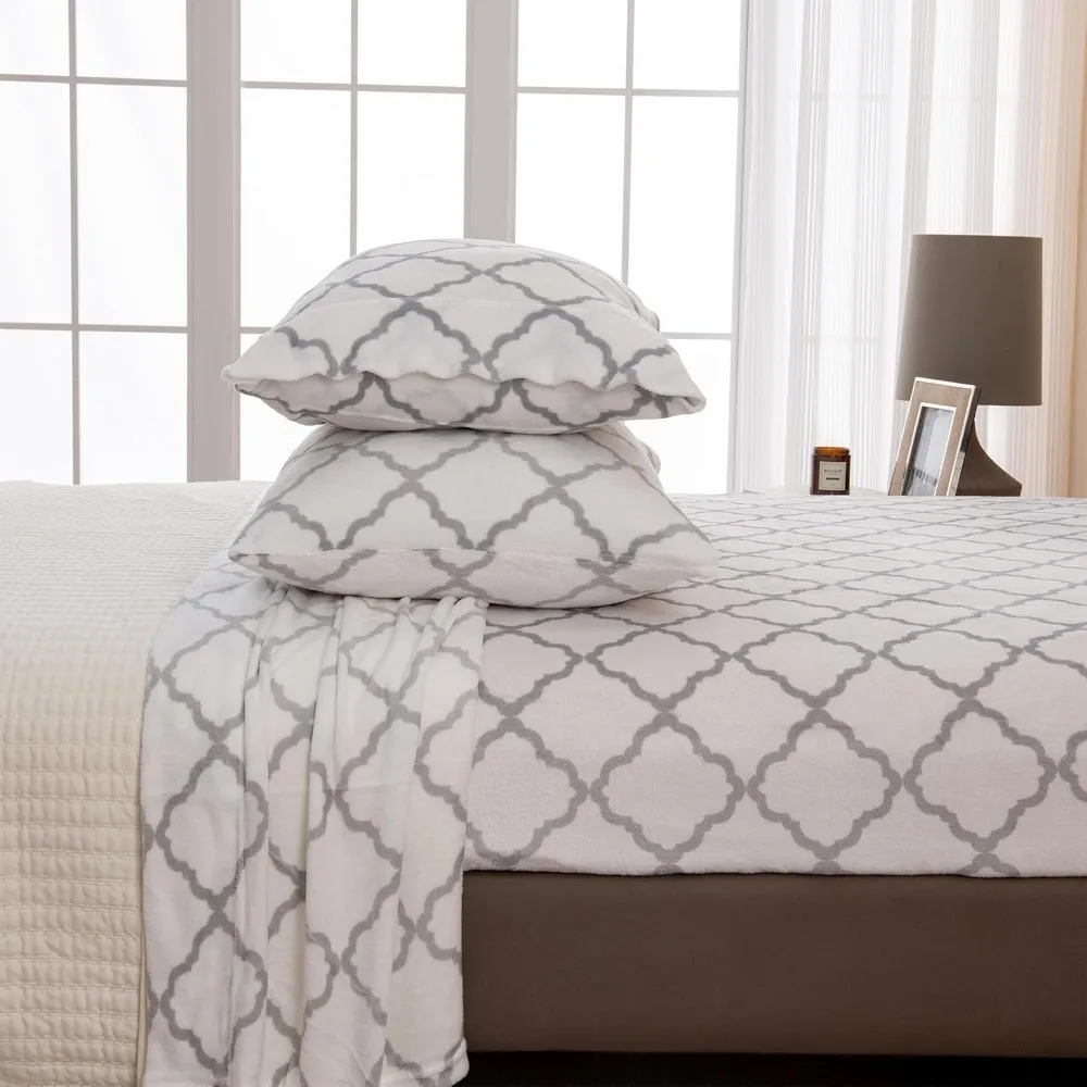 

Luxurious Velvet Plush Micro Fleece Printed Sheet Set | Premium Deep Pocket Sheets, Non-Pilling Design, Lavi Pattern