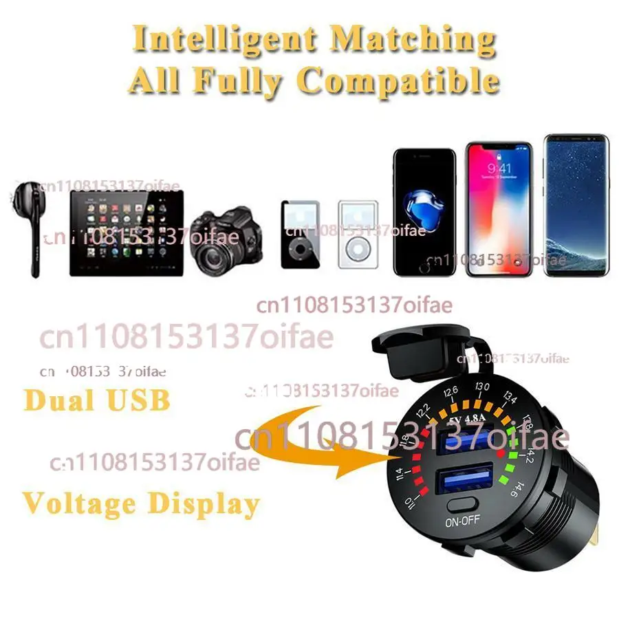 12 فولت مزدوج 4.8A USB شاحن سيارة 2 منفذ محول LED الفولتميتر المقبس شحن سريع