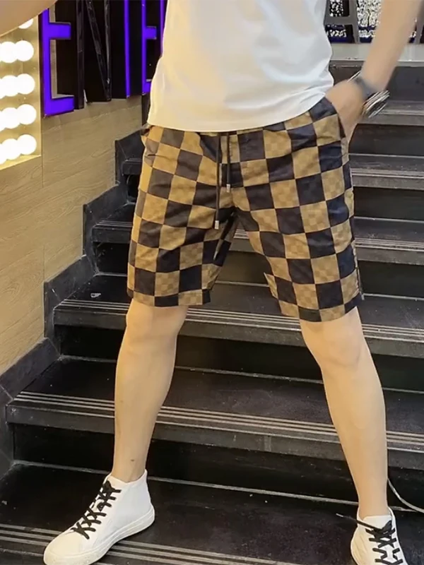 

Летние молодежные брюки для отдыха, мужские пляжные спортивные брюки в клетку, прямые брюки из эластичного материала со средней/низкой талией