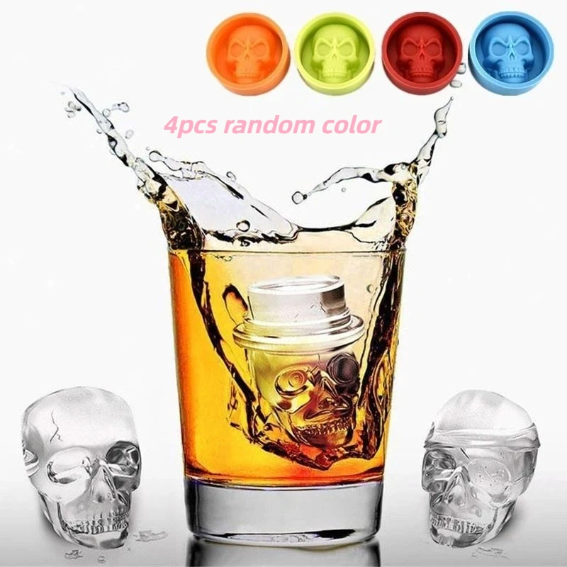 2026 4Pcs Random 3D Skull Silicone Mold Multi-use Ice Cube Chocolate Pudding Muffin Cup Mould Household Baking Making Tools