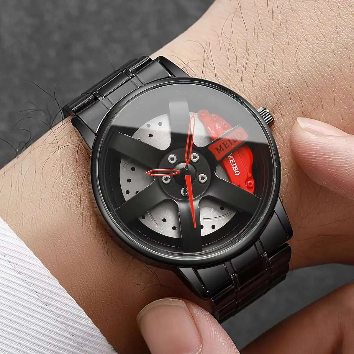 Fashion Men Business Watches 3d Car Wheel Dial Men Sports Watch Stainless Steel Band Wristwatch Reloj Hombre（Without Box）