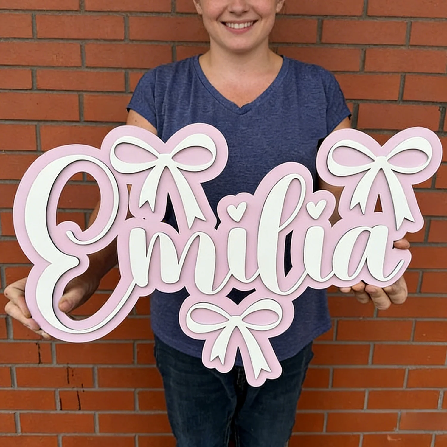 Custom Bow Wooden Name Sign, Personalized Wall Decor Plaque, Multi-color Choice for Birthday, Anniversary, Housewarming & Gradu