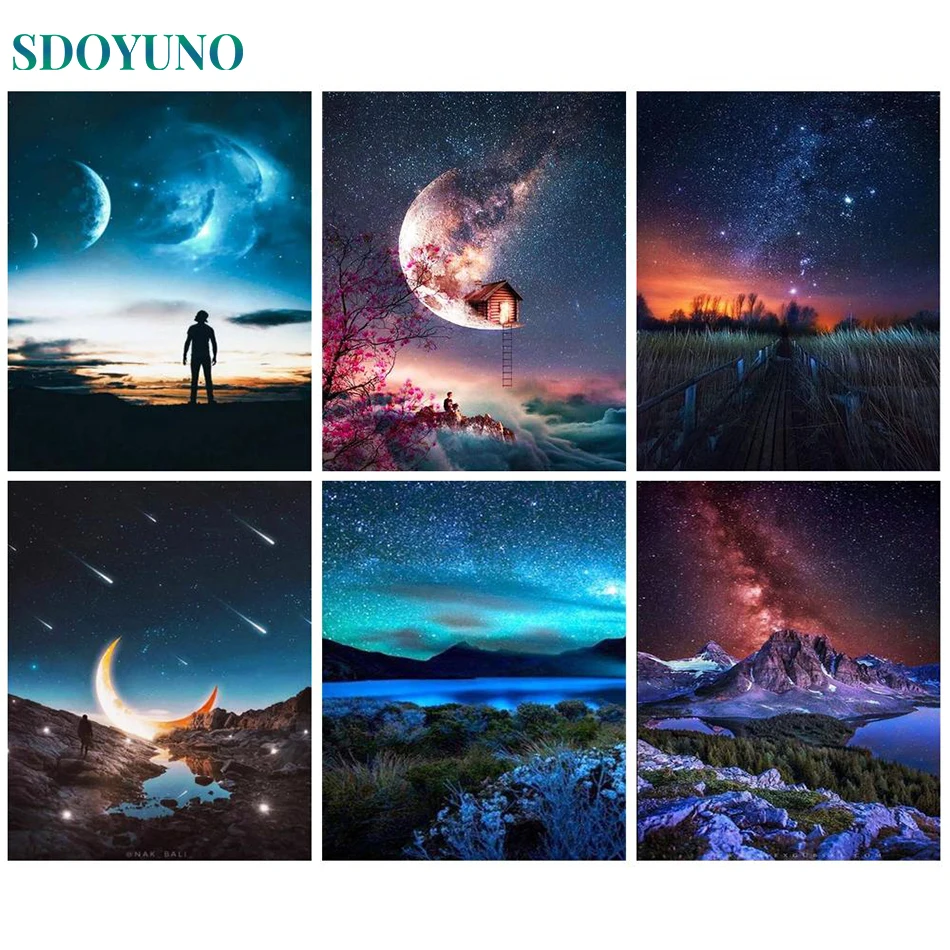 

SDOYUNO Picture By Numbers Starry Sky Landscape Painting For Adults On Canvas DIY Craft Kits Handmade Coloring By Number Gift