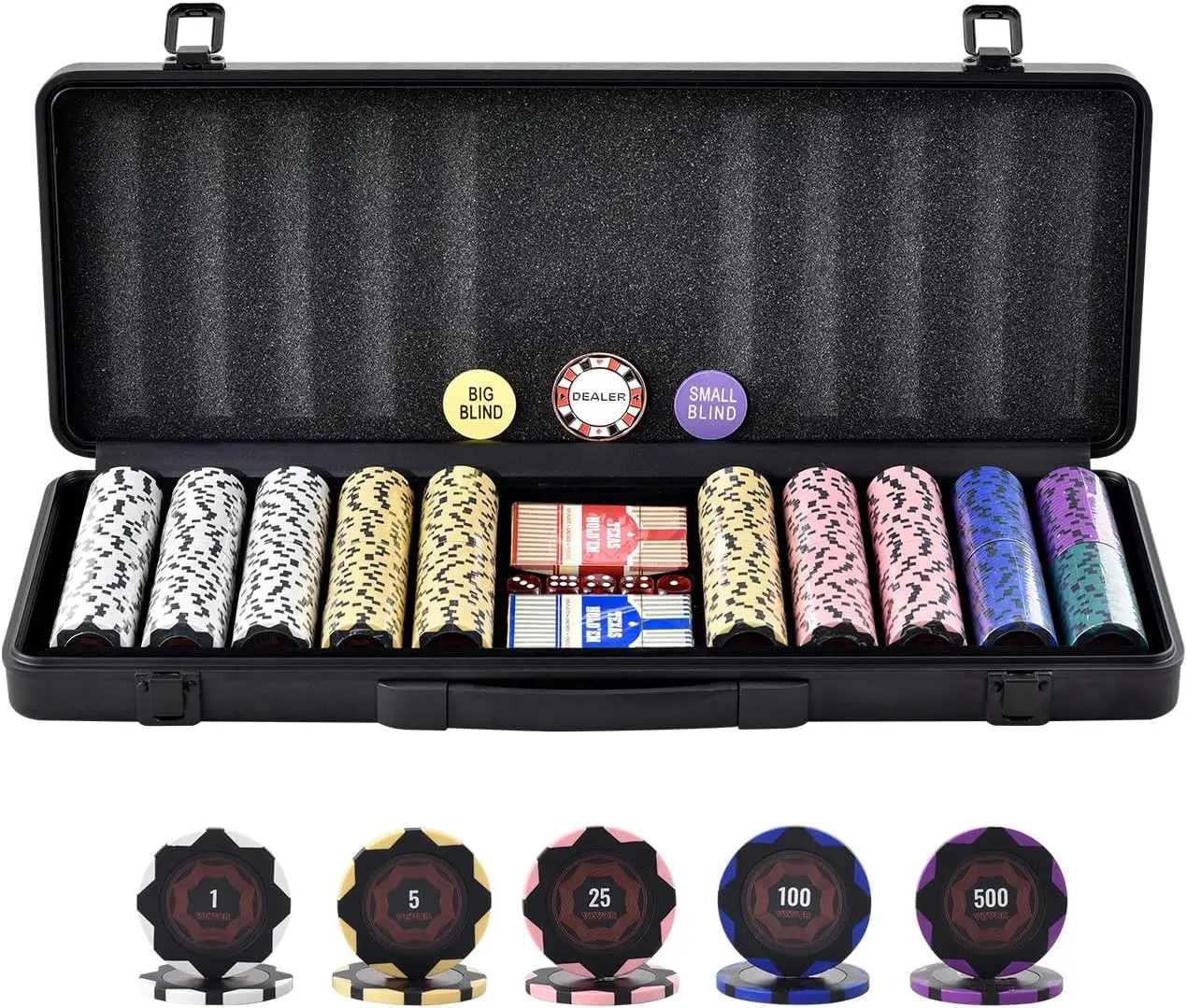 Poker Chip Set, 500-Piece Poker Set, Complete Poker Playing Game Set with Carrying Case, Heavyweight 14 Gram Casino Clay