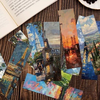 30 יחידות סימניות נוף ציור שמן קלאסיות ואלגנטיות לקריאת ספרים עם עמודים מוזכרים לתלמידים עם מחזיקי נייר למתנה