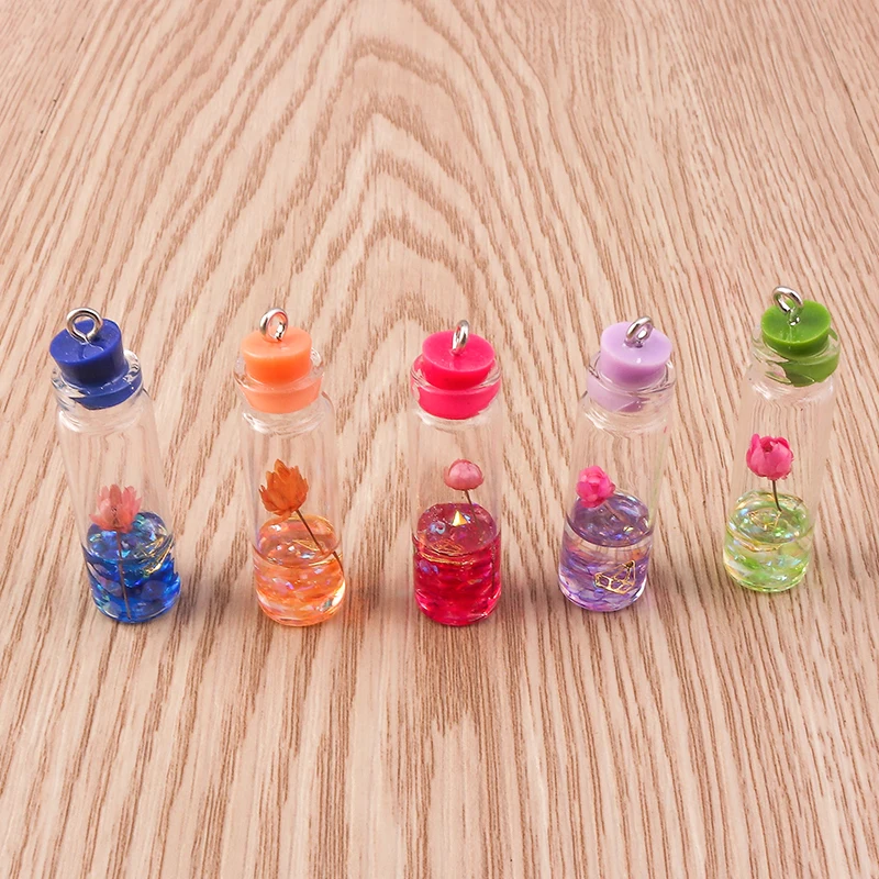 Tusember 10 Stück Glasflaschen, trockene Blumen, Flaschenanhänger für Ohrringe, DIY, Schlüsselanhänger, Armbänder, Anhänger für Schmuckherstellung
