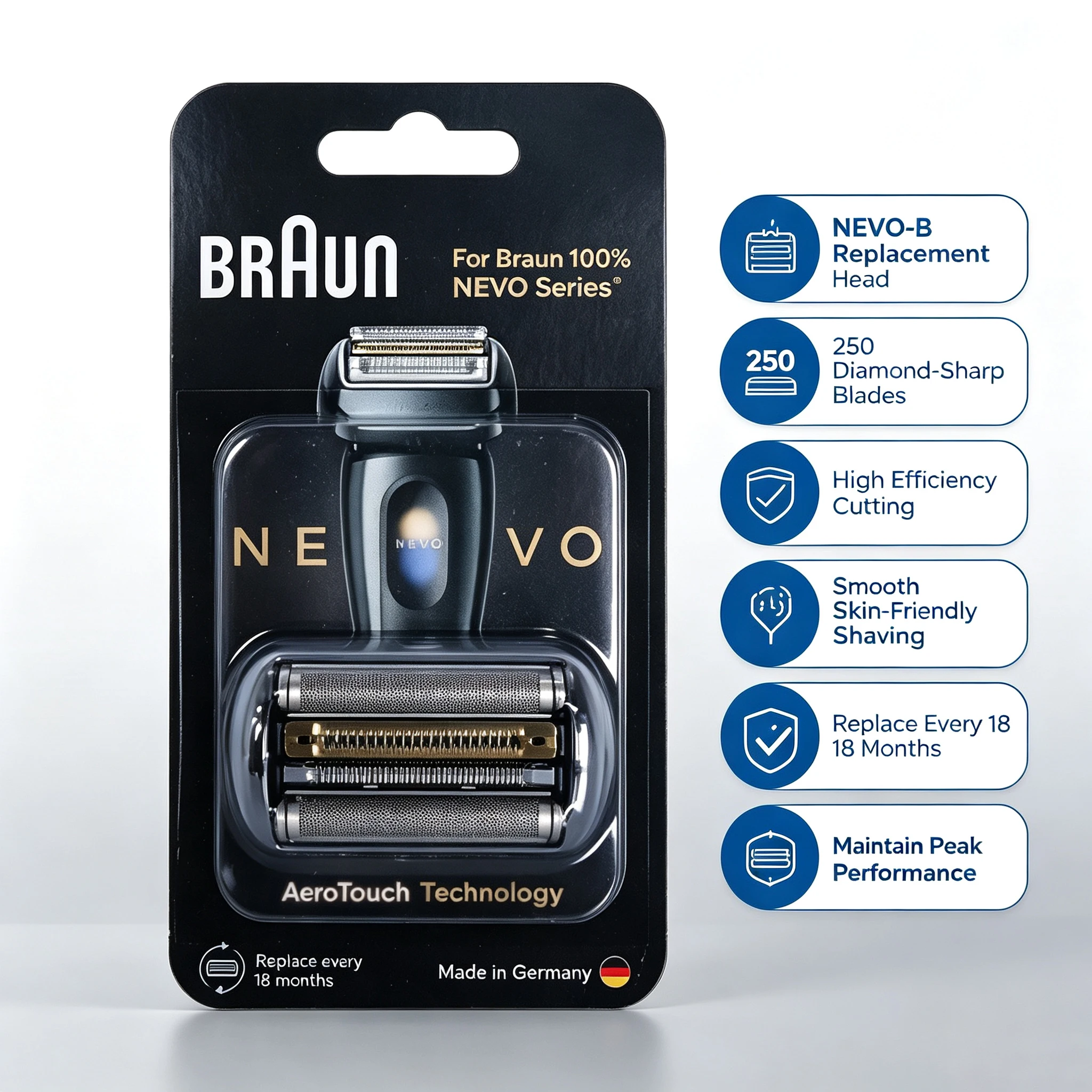 Braun NEVO-B Replacement Foil Cutter Block Ultra Smooth Shaving Head for Braun NEVO Series Shavers