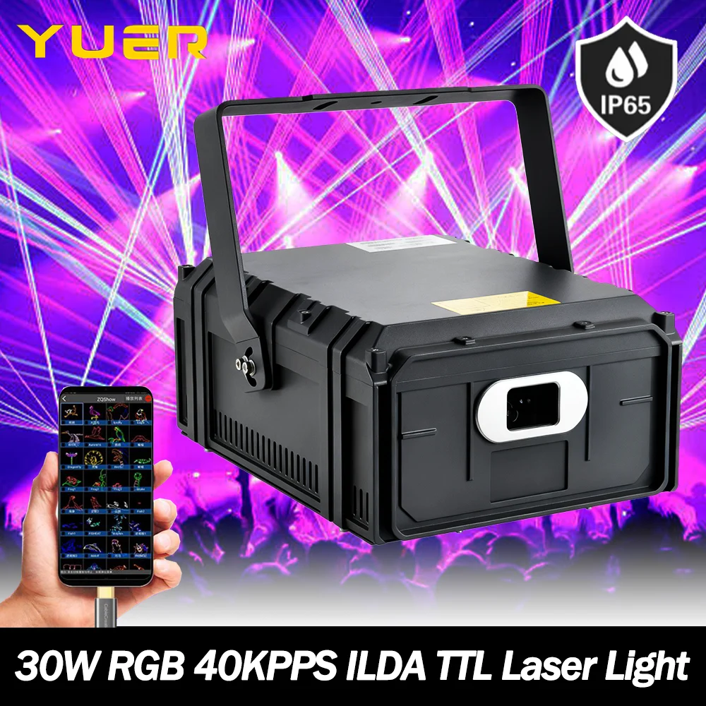 

30 Вт RGB ILDA 40 кПС анимационный водонепроницаемый лазерный свет с управлением через приложение DMX512 TTL для DJ, дискотеки, вечеринки, свадебного бара, ночного клуба