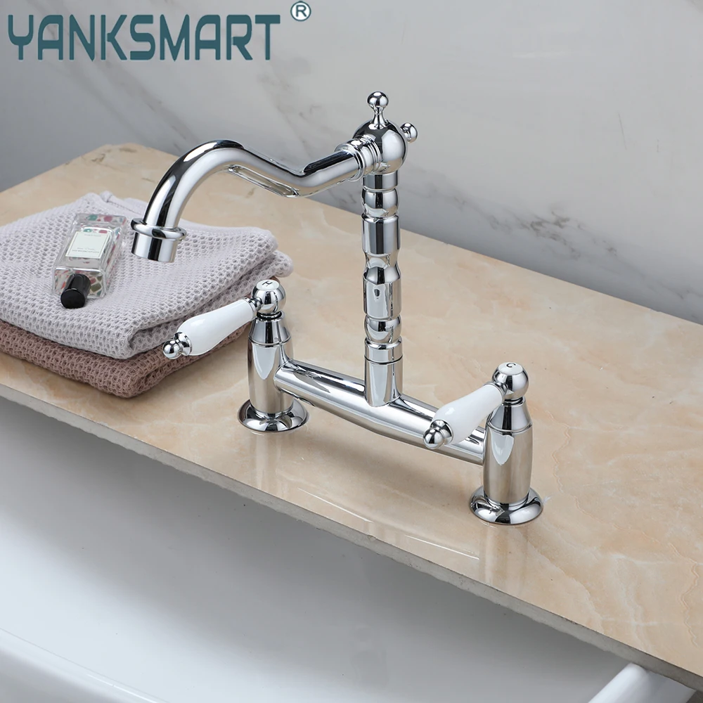 

Torayvino Chrome Polished Bathroom Faucet Brass Dual Handles / Hole Deck Mounted Basin Sink Cold And Hot Mixer Water Tap