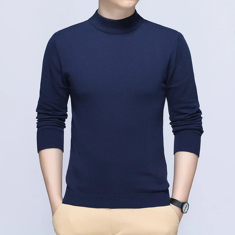 

Autumn Winter New Men's Long-sleeved Semi-turtleneck Round Neck Solid Color Casual Bottoming Shirt Sweater