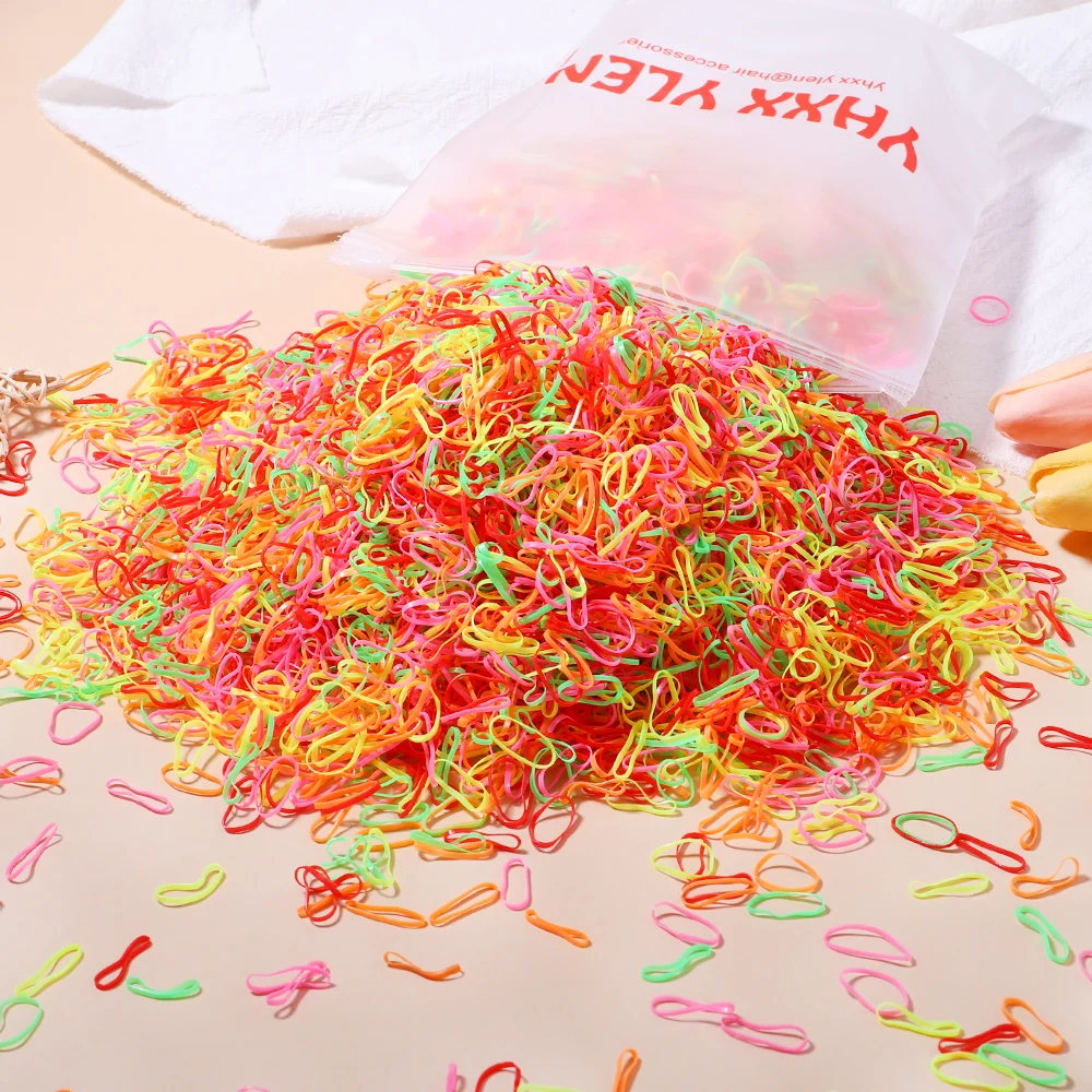 1000 Stücke Mädchen Einweg Elastische Haarbänder Bunte Scrunchie Gummiband Pferdeschwanzhalter Kinder Haarschmuck Haargummis
