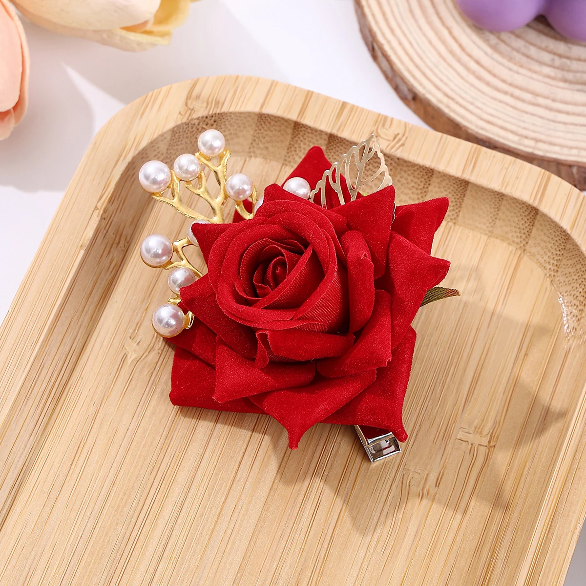 1PCS Ladies Rose Flower Pearl Hair Clip, Bohemian Sweet Lady Style