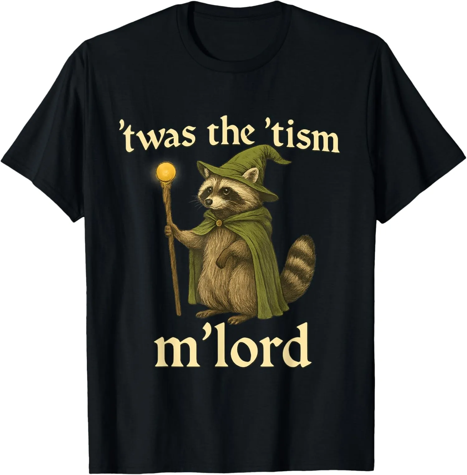 

Футболка Twas The 'Tism Raccoon Wizard, футболка из 100% хлопка с фантазийным рисунком животных, аутизмом, юмором, слоган, нейродувная уличная одежда