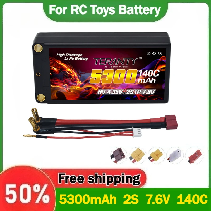 

НОВЫЙ АККУМУЛЯТОР TERANTY 5300 мАч 2S 7.6В 140C/280C HV, низкопрофильный, в жестком корпусе, короткое подключение, LiPo, с разъемом 5.0 мм (типа «пуля») для гоночных радиоуправляемых моделей и аккумуляторов для электромобилей
