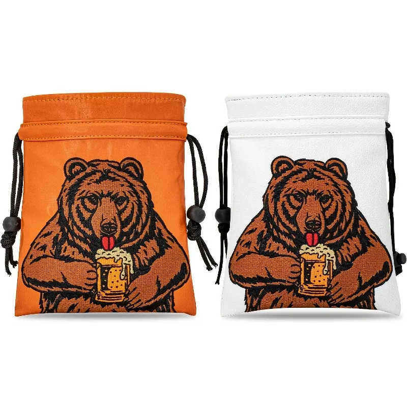 

Портативная сумка для гольфа с рисунком коричневого медведя и застежкой на шнурке — материал ПУ, подходит для курсов в гольф — белый/оранжевый