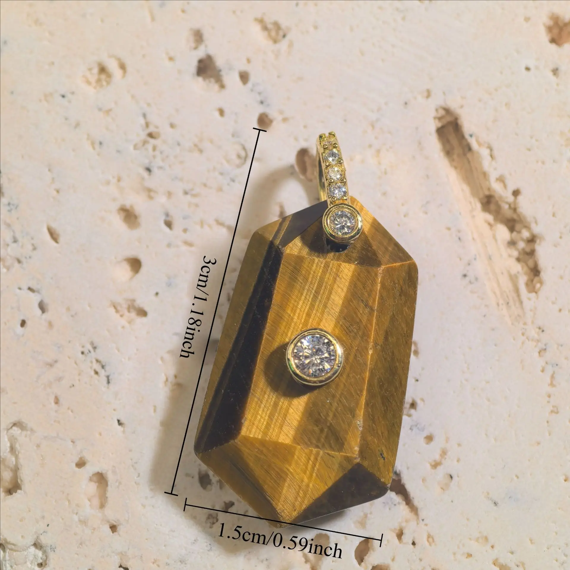 1pc Faceted Geometric Natural Stone Pendants with Inlaid Zircon Charms for Necklace Jewelry Making Rose Quartz Tiger Eye