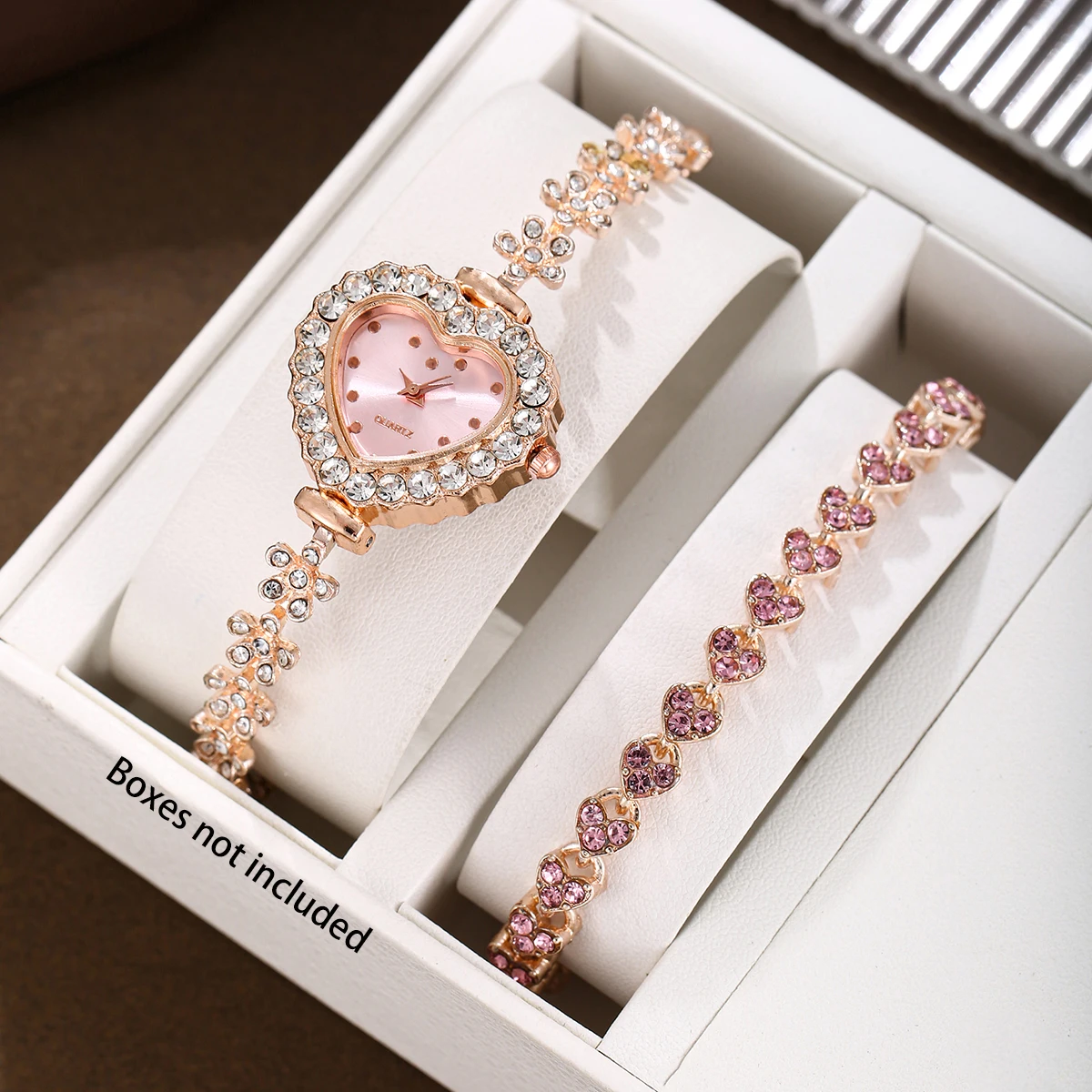 2 pieces/set, ladies\' temperament watch and rhinestone bracelet, heart-shaped dial, the best gift for her