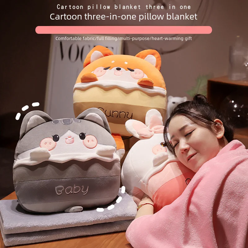 New Cartoon Three-in-one Warm Comfortable Pillow Blanket Handrest Waistrest Office Sitting Long Nap Blanket Student Sofa