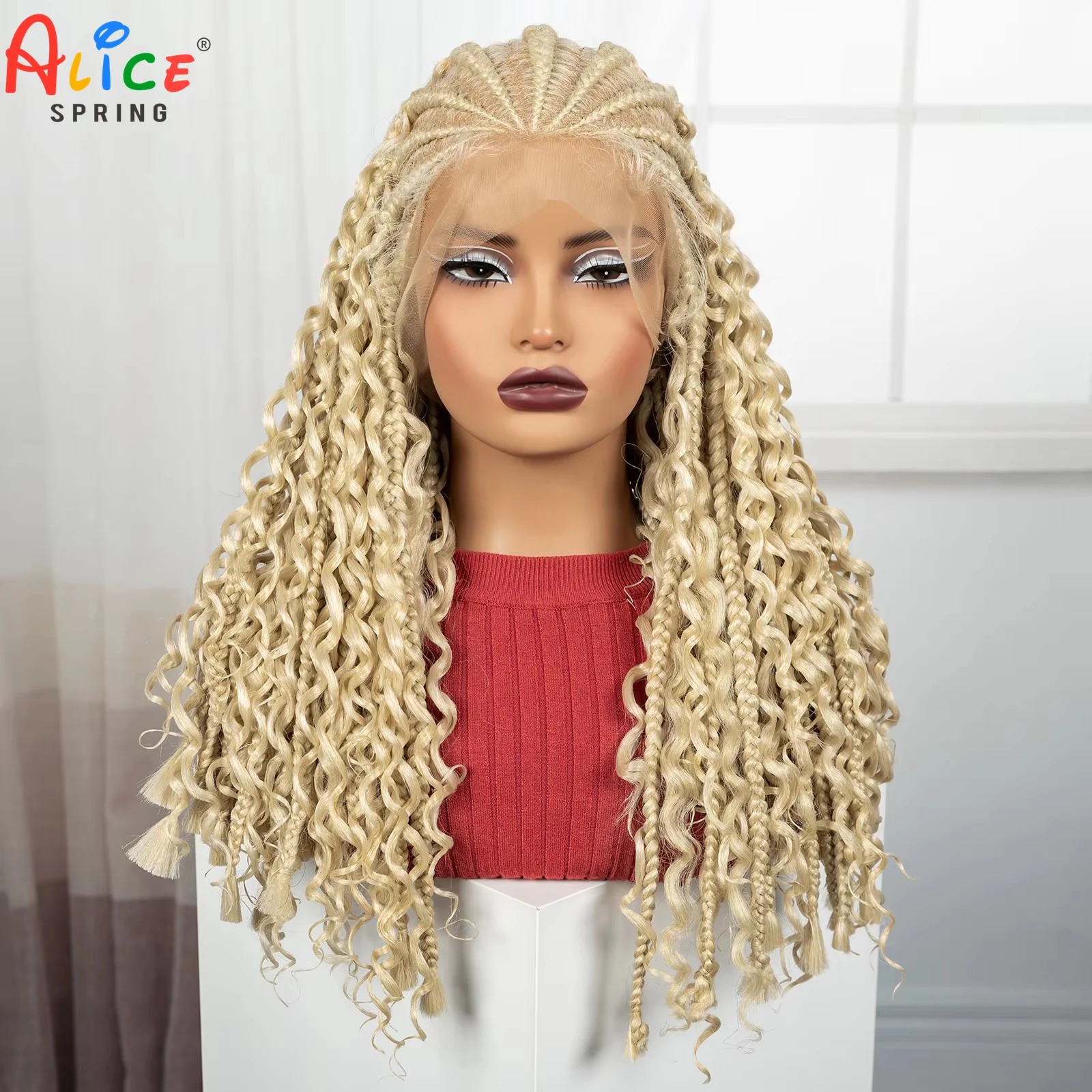 Full Lace Cornrow Braided Wigs 613# Blonde Synthetic Bobo Braided Wig with Baby Hair Knotless Braided Lace Wigs for Black Women
