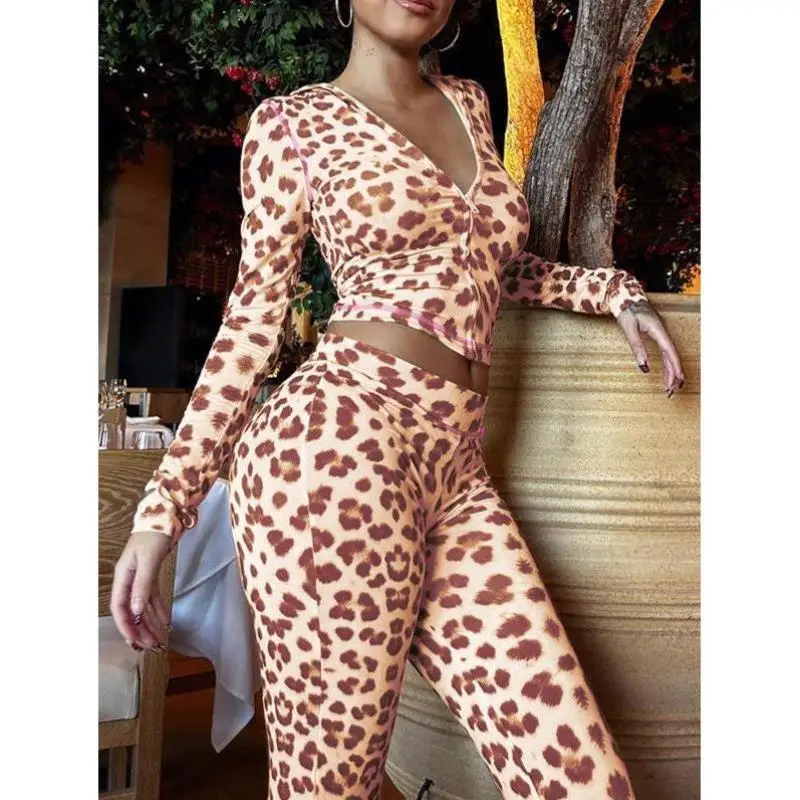 Damen Reine Farbe Leopardenmuster Reißverschluss ort Sle Casual Sport Anzug Herbst Seven Sve Marke FMY2867