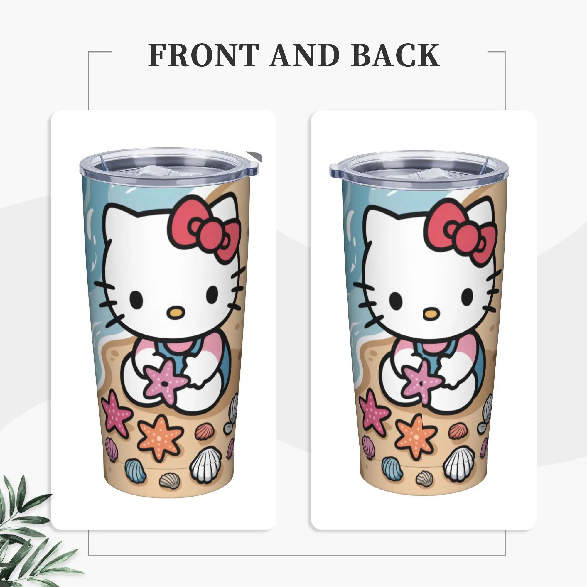 

Stainless Steel Tumbler Hello Kitty Picking Up Seashells Mugs Cup With Straws Camping Hot Drinks Water Bottle Keep Heat Mug