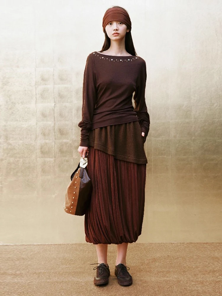 

XU ZHI Mirror Fini Metal Decorated Long Sve One oulder Top Ladies Casual Sle Autumn New Arrival