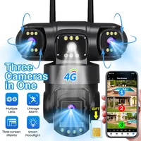 Cámara 4G con tarjeta Sim 12MP 6K tres lentes tres pantallas Monitor visión nocturna protección de seguridad V380 Pro PTZ Video vigilancia