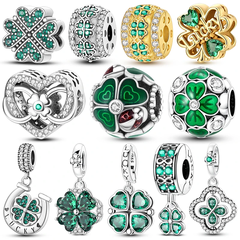 Four Leaf Clover Lucky Charm Beads Heart Horseshoe Pendant Charms Fits 3mm Bracelet Necklace For Women Luxury DIY Jewelry Gift