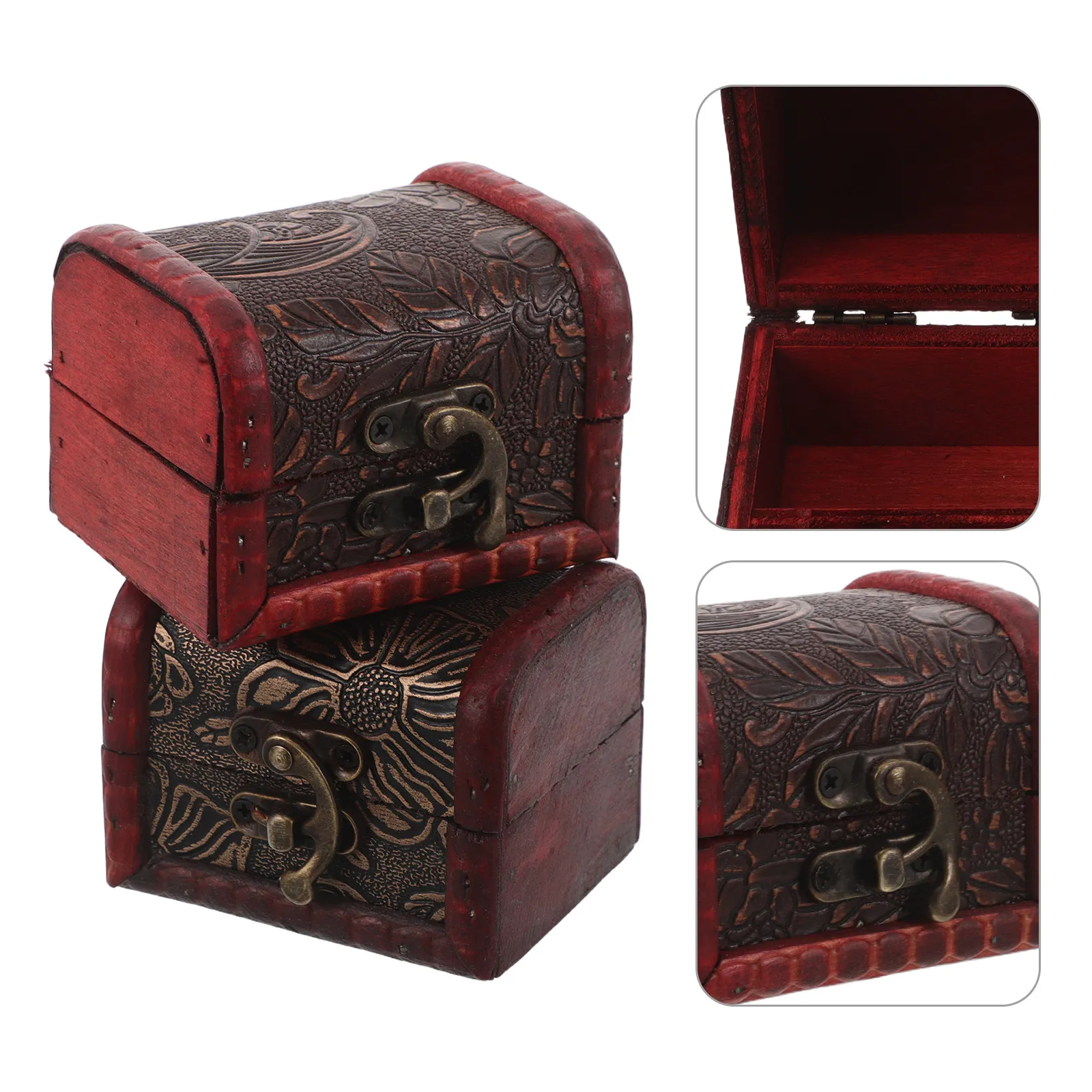 

2Pcs Retro Wooden Jewelry Storage Box Vintage Mini Treasure Chest Small Portable Organizer for Jewelry Trinket Storage and