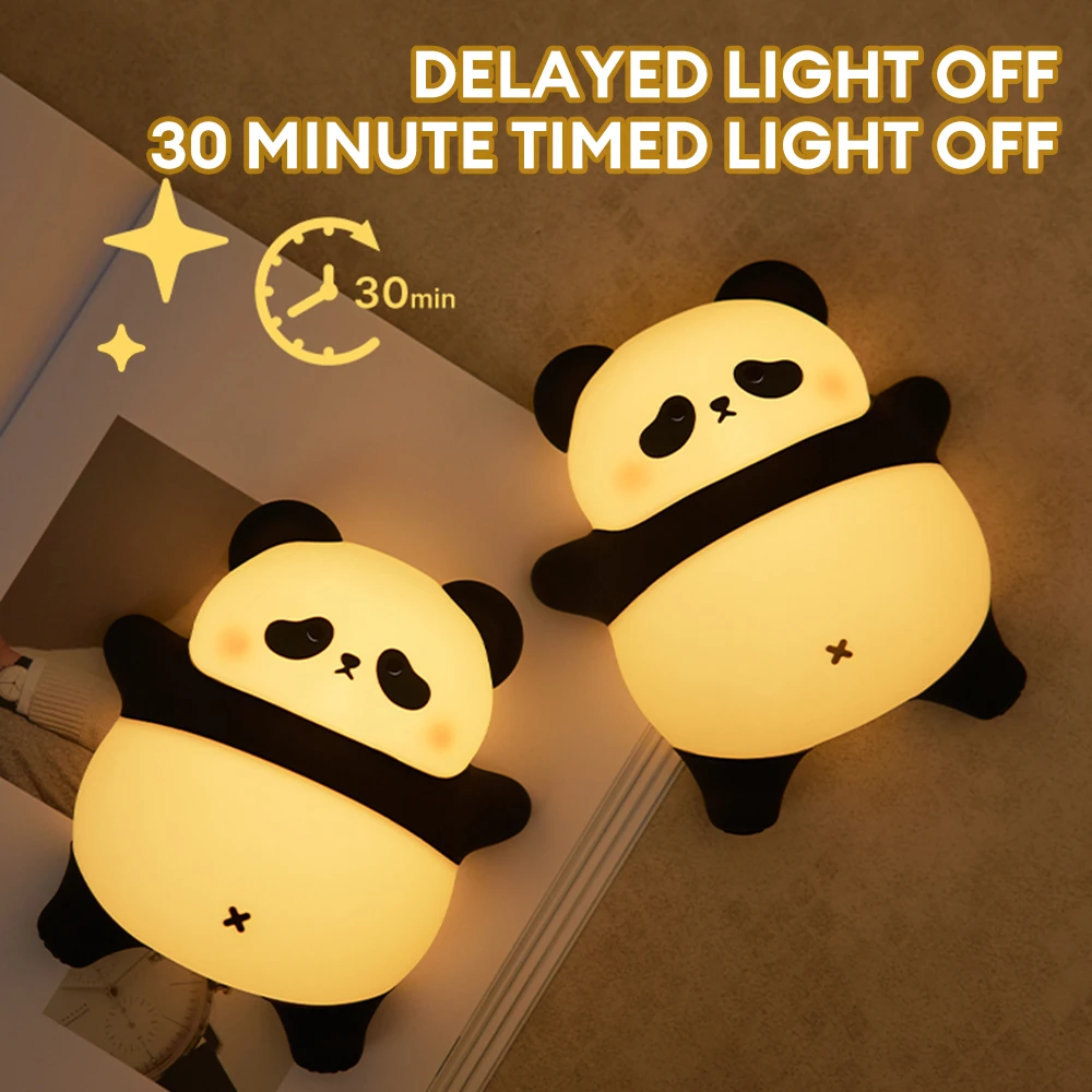 

Panda Silicone Night Light for Kids Cute LED Lamp Pat Control Brightness Timer Auto Off Silicone Animal Lights for Children