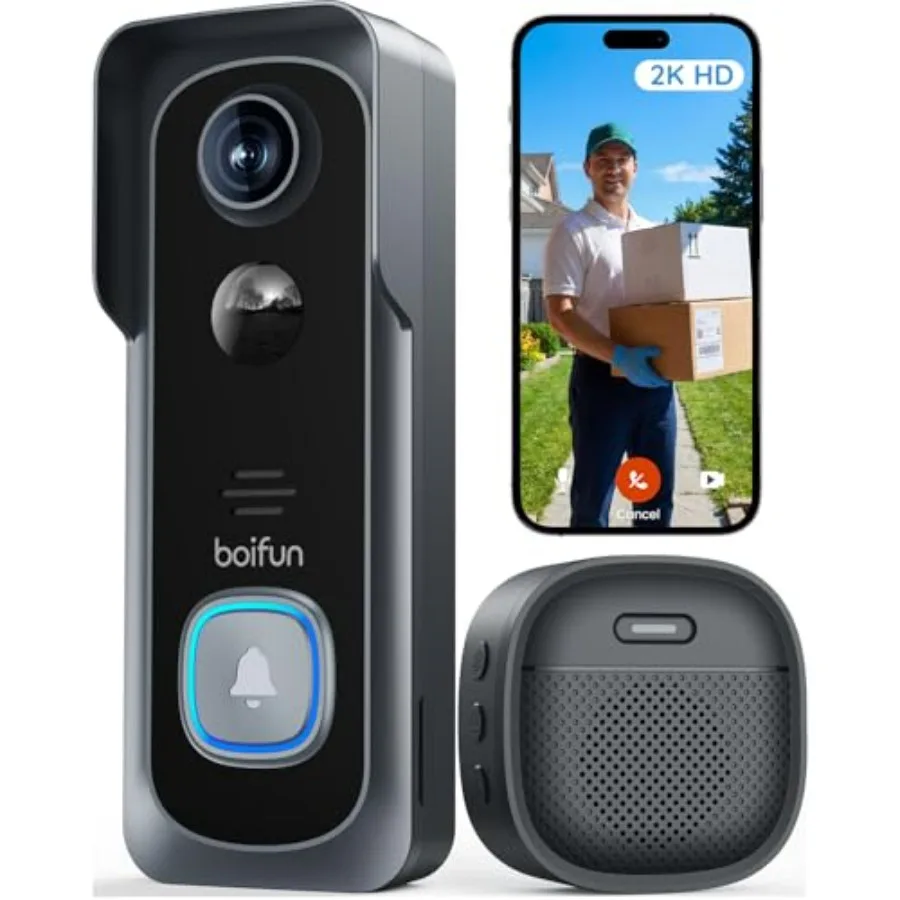 

Video Doorbell Camera Wireless No Subscription Required, 2K HD, 166° Wide View, HDR Night Vision, Motion Alerts, Two‑Way Audio