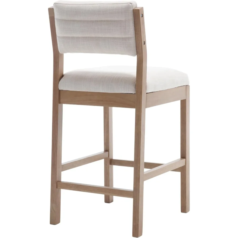 26 مقعد بار، مجموعة من 2 مقعد مرتفع لعدادات المطبخ، مع مساند ظهر وأرجل خشبية مصنوعة من الكتان #6