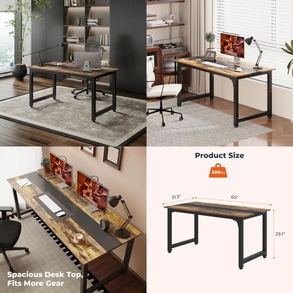 Modern Large Office Desk with Sturdy Frame, 59.84 x 31.5 Simple Workstation for Business and Home Office Use