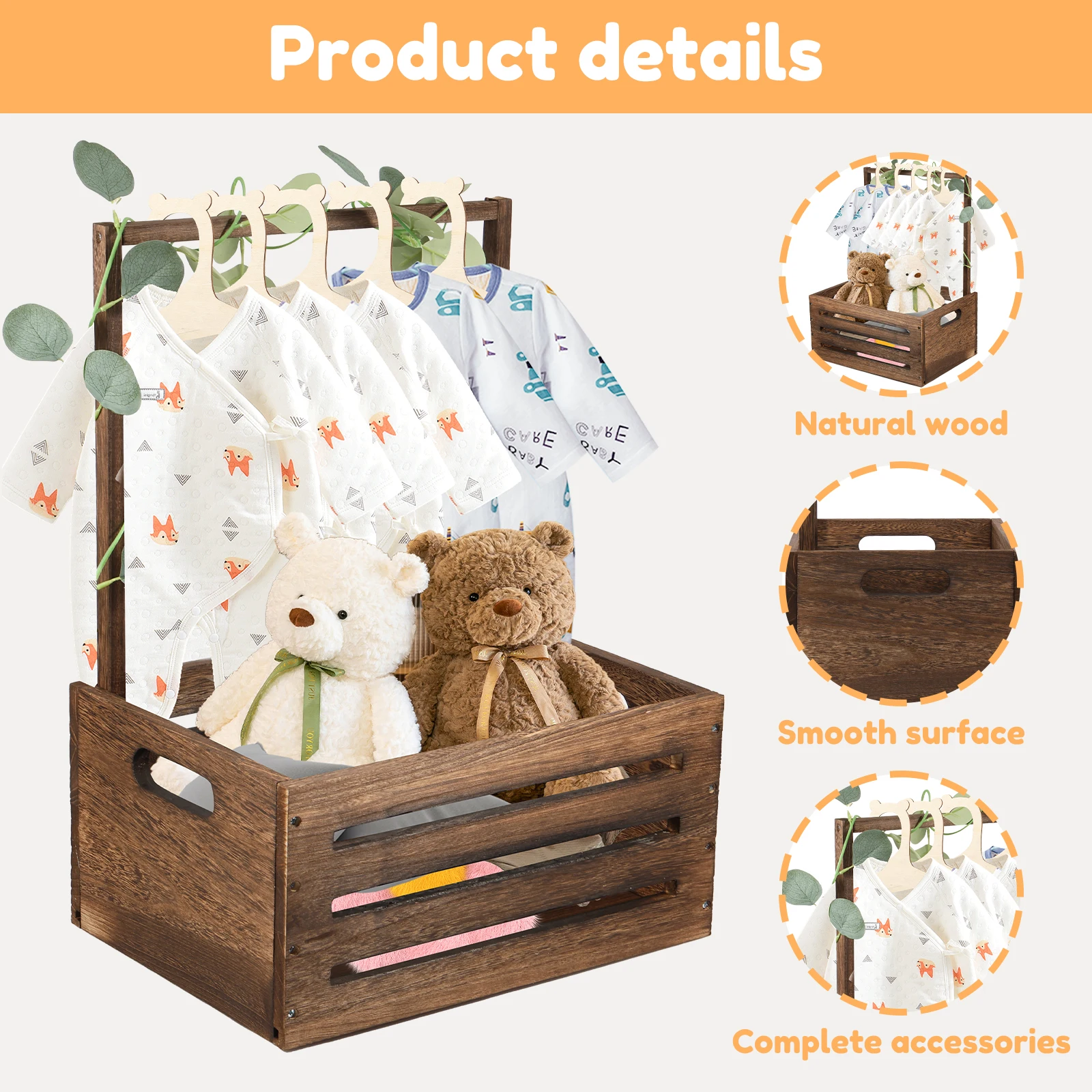 Panier De Rangement En Bois Pour Fête Prénatale Avec Poignée - Idéal Anniversaire, Noël, Cadeau Nouveaux Parents