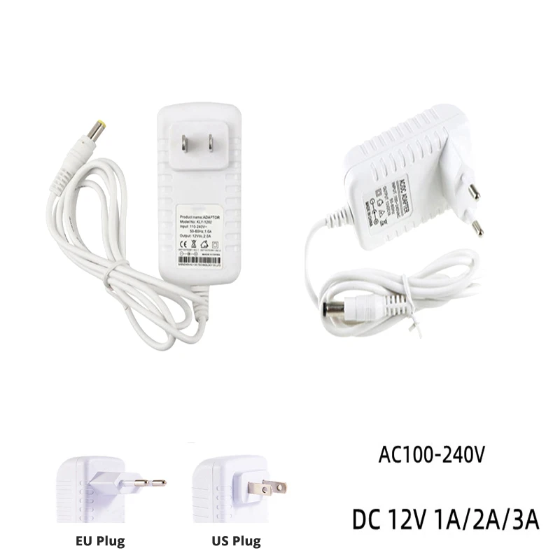 AC110-240V 12v Power Suply 1A 2A 3A Adapter White Cover 12v Adapter EU/US Plug Wall Charger Lighting Transformer for LED Strip