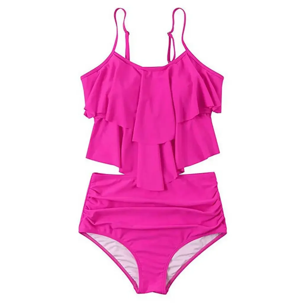 Sexy Bikini 2022 Plus Size Bathing Suit Swimsuit Female Tummy Control Beachwear Halter Ruffle Bikini Set Swimwear Women Biquini