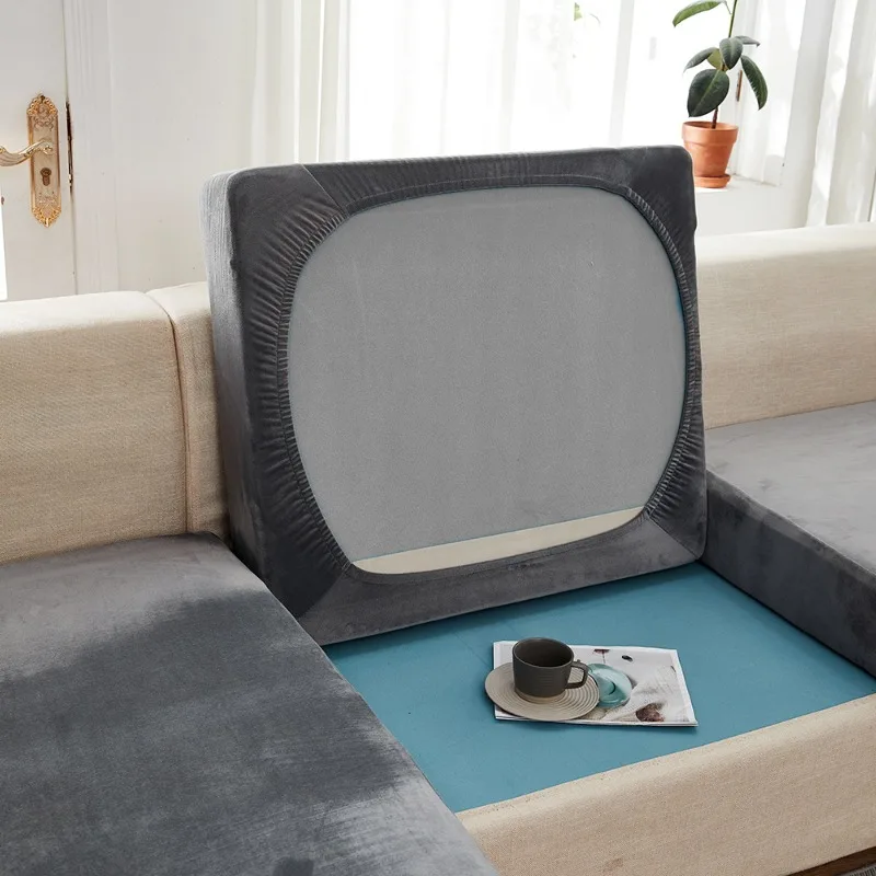 Durable 2026 Solid Color Simple Sofa Cover Winter Plush Couch Cover Silver Fox Fabric Seat Protector Stretch All Season