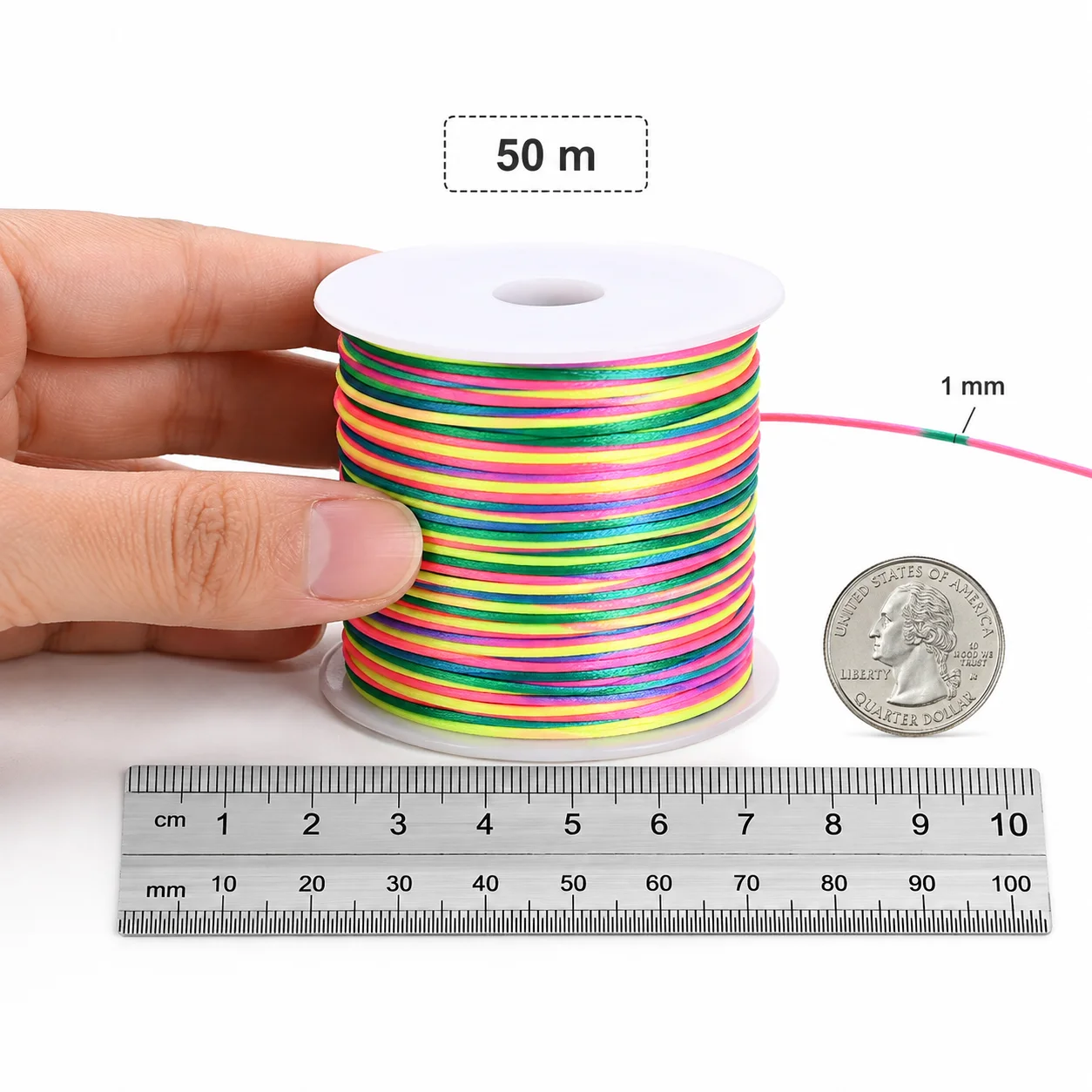 50m/Rolle 1mm DIY Geflochtene Kordel Bunter Nylonfaden Perlenband für Armband Halskette DIY Schmuckherstellung Bastelmaterialien – Detail 1