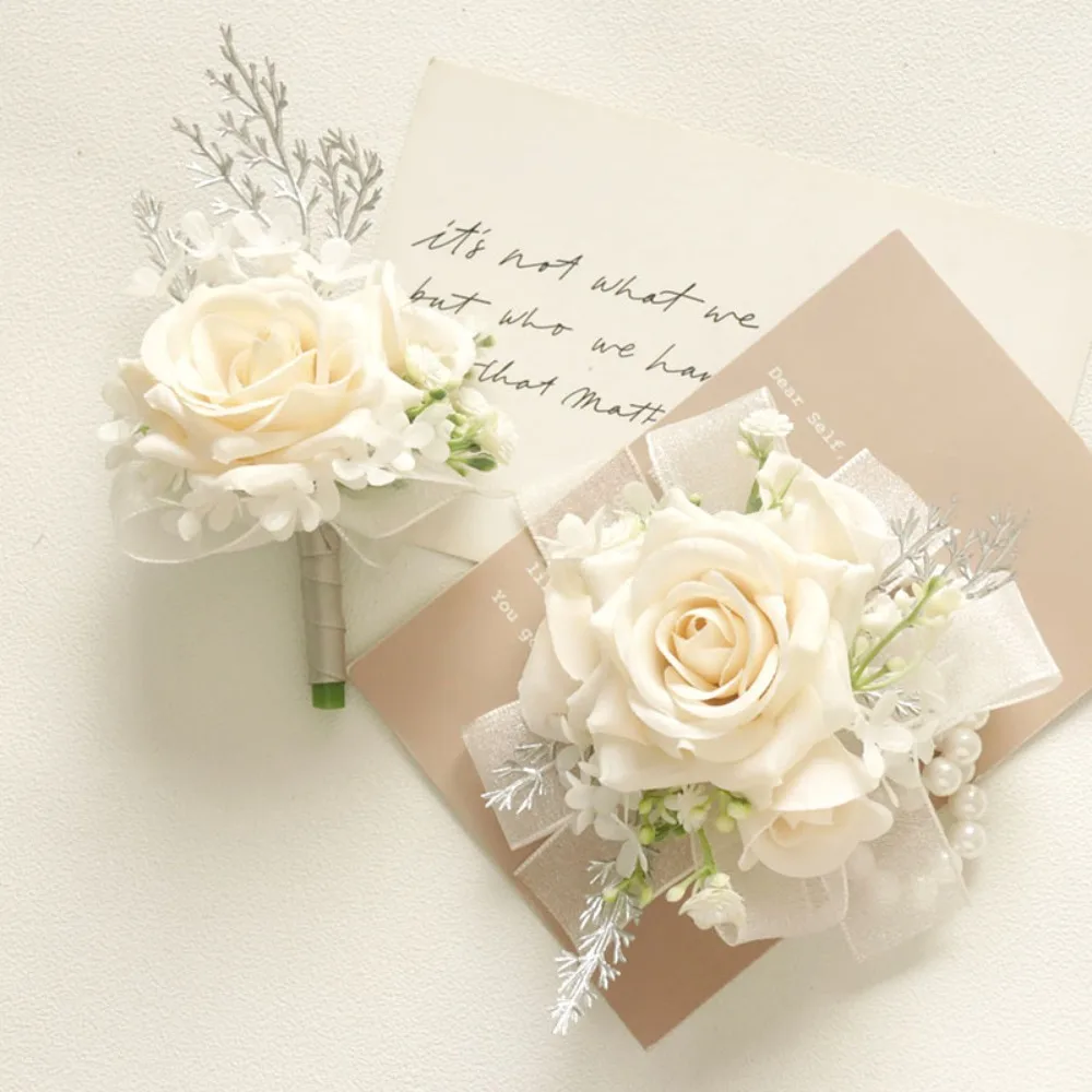 

Champagne Artificial Flower Corsages Things for Wedding The Bride Corsage Party Prom Corsages for Ceremony Boutonniere on Hand