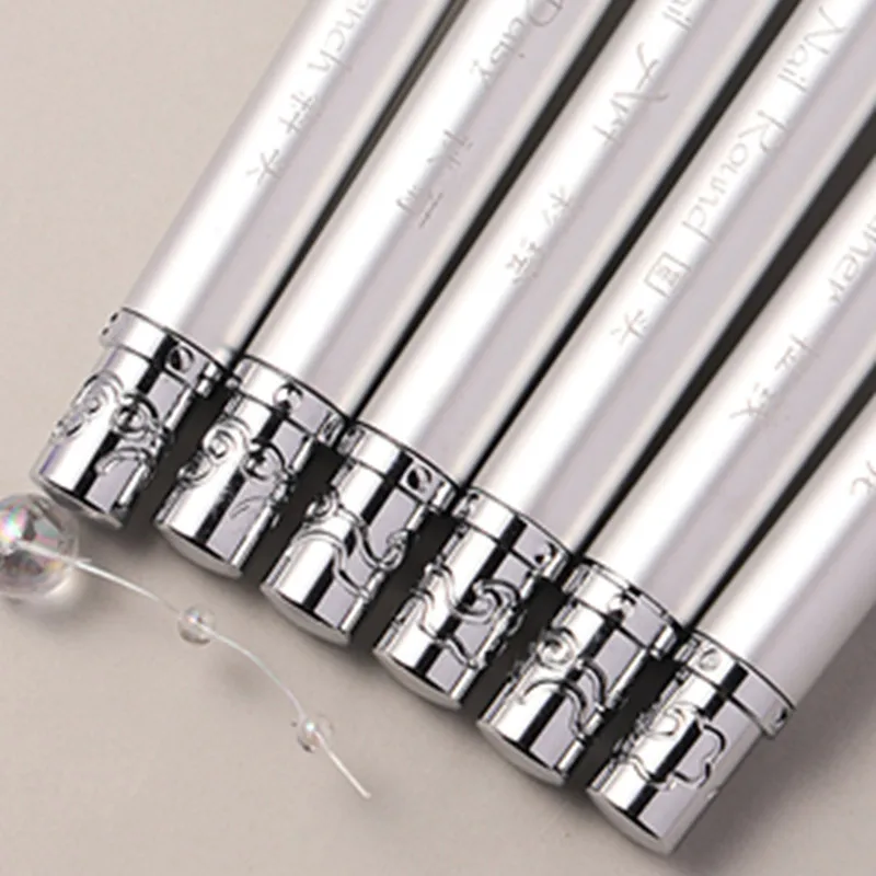 1/6 قطعة مزدوجة الرأس مقبض معدني فرشاة الأظافر بطانة فرشاة اللوحة القلم فرشاة جل كريستال مسمار الفن مانيكير #6