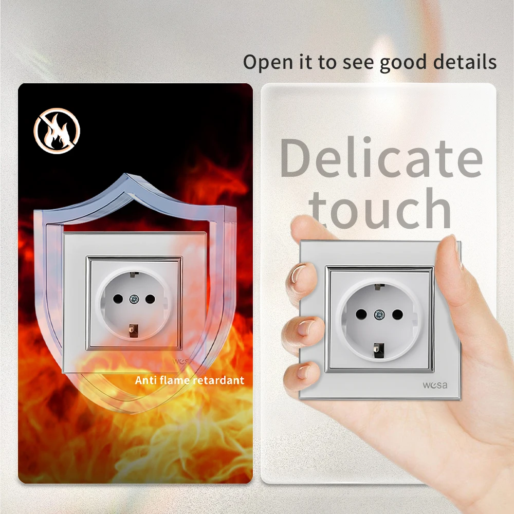 المقابس البيضاء المقبس مآخذ الطاقة لهب التيار المتناوب 250 فولت لوحة أكريليك كلاسيكية الجدار جزءا لا يتجزأ من منافذ الكهربائية الأرضية 250 فولت #4