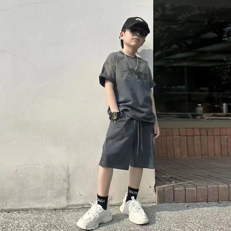 Boys' Summer Set 2024 New Boys' Cool Clothes CuHK Children's Summer Fashion Brand Children's Two-piece Set 120-170cm