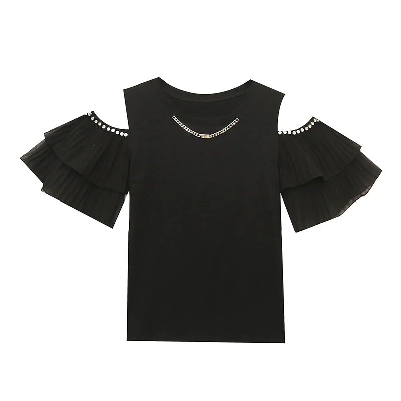 Ele ort Sve المرأة تي شيرت oulder Bared سليم صالح الأزهار الدانتيل الصيف جديد Sle الأوروبي Faion مثير الأعلى