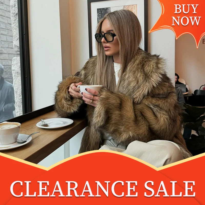 2024 Winter Warm Fluffy Faux Fur Short Coats Women Elegant Lapel Full Sleeves Loose Overcoats New Casual Female Street Outwear